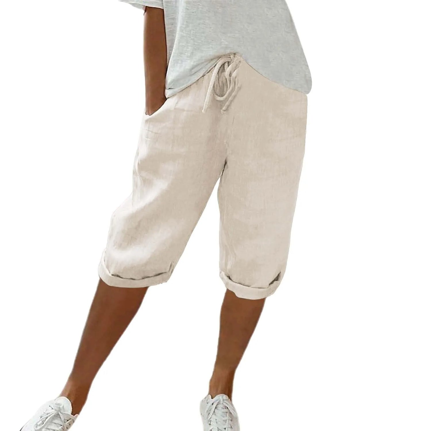 Casual Cotton Linen Pants For Female Streetwear Solid Color Wide Leg Capri Versatile Palazzo Pants Baggy Cargo Pants With Pocket