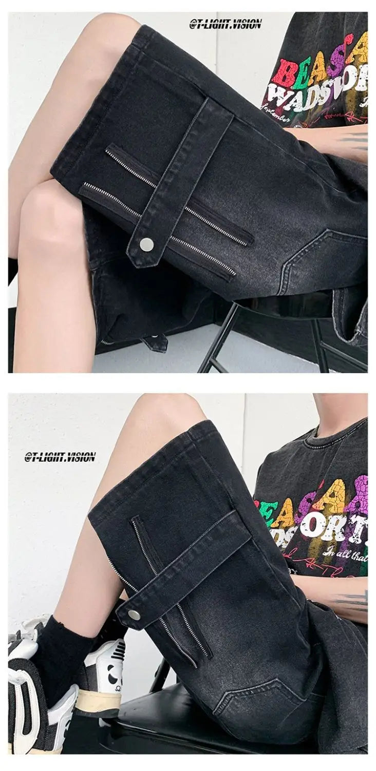 Denim Shorts Wear Five-point Summer Thin Style Trendy Street-fried Street-style Loose Straight Men&