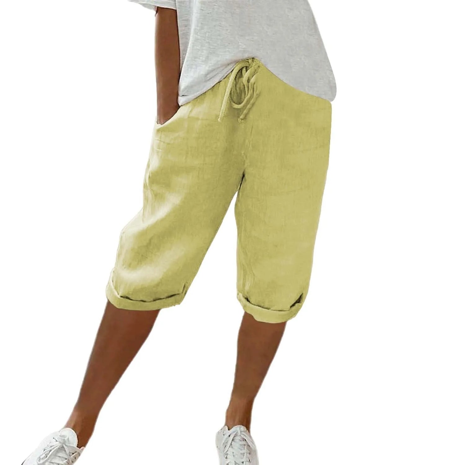 Casual Cotton Linen Pants For Female Streetwear Solid Color Wide Leg Capri Versatile Palazzo Pants Baggy Cargo Pants With Pocket