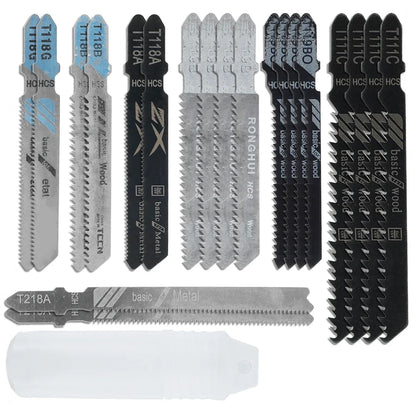 New Jig Saw Blades Set T-Shaft HCS Assorted Saw Blades Sharp Fast Cut Jigsaw Blades for Wood Plastic Metal Cutting Hand Tools