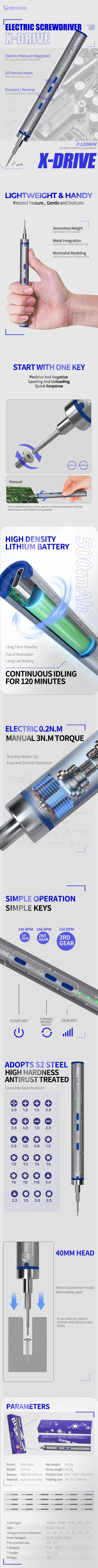 【MECHANIC】 X-Drive High Precision Electric Screwdriver Set with 24 Heads Camera Mobile Phone Disassembly Repair Bolt Driver Tool