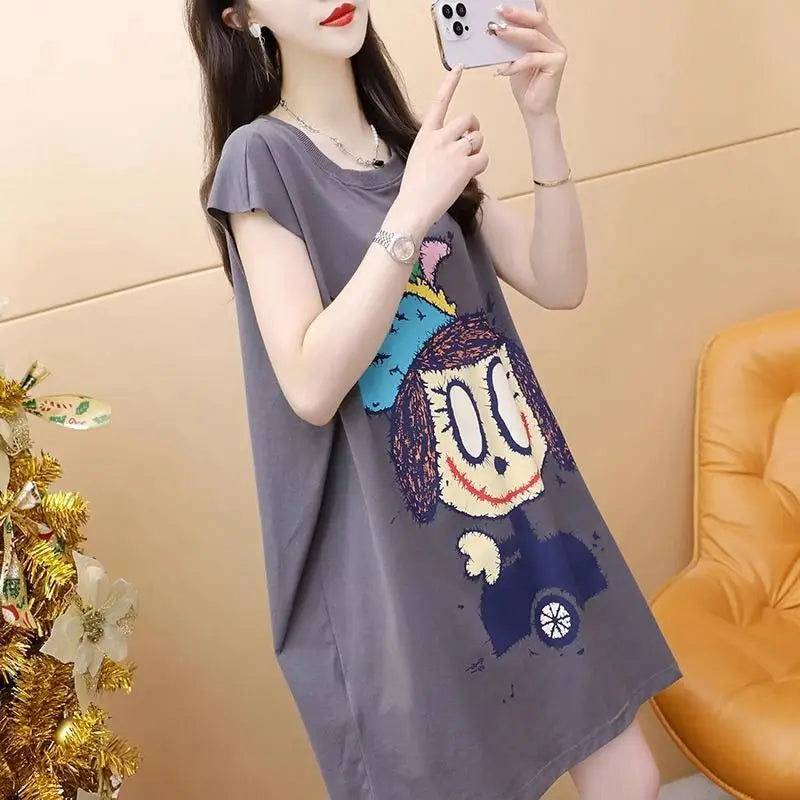 Sleeveless Vest T-shirt for Women New Summer Street Casual Solid Color Loose Print Simplicity Tops Tees Fashion Sweet Clothing