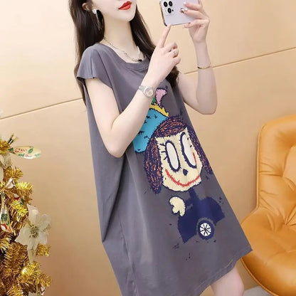 Sleeveless Vest T-shirt for Women New Summer Street Casual Solid Color Loose Print Simplicity Tops Tees Fashion Sweet Clothing