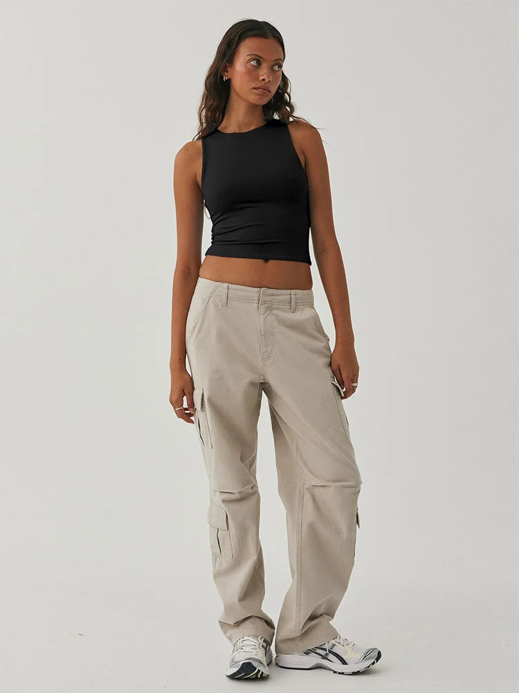 Sleeveless tight bottom shirt, round neck I-shaped solid color top, casual vest