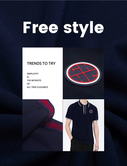 New Men Polo Shirts Short Sleeve Polo Collar Patchwork Solid Men&