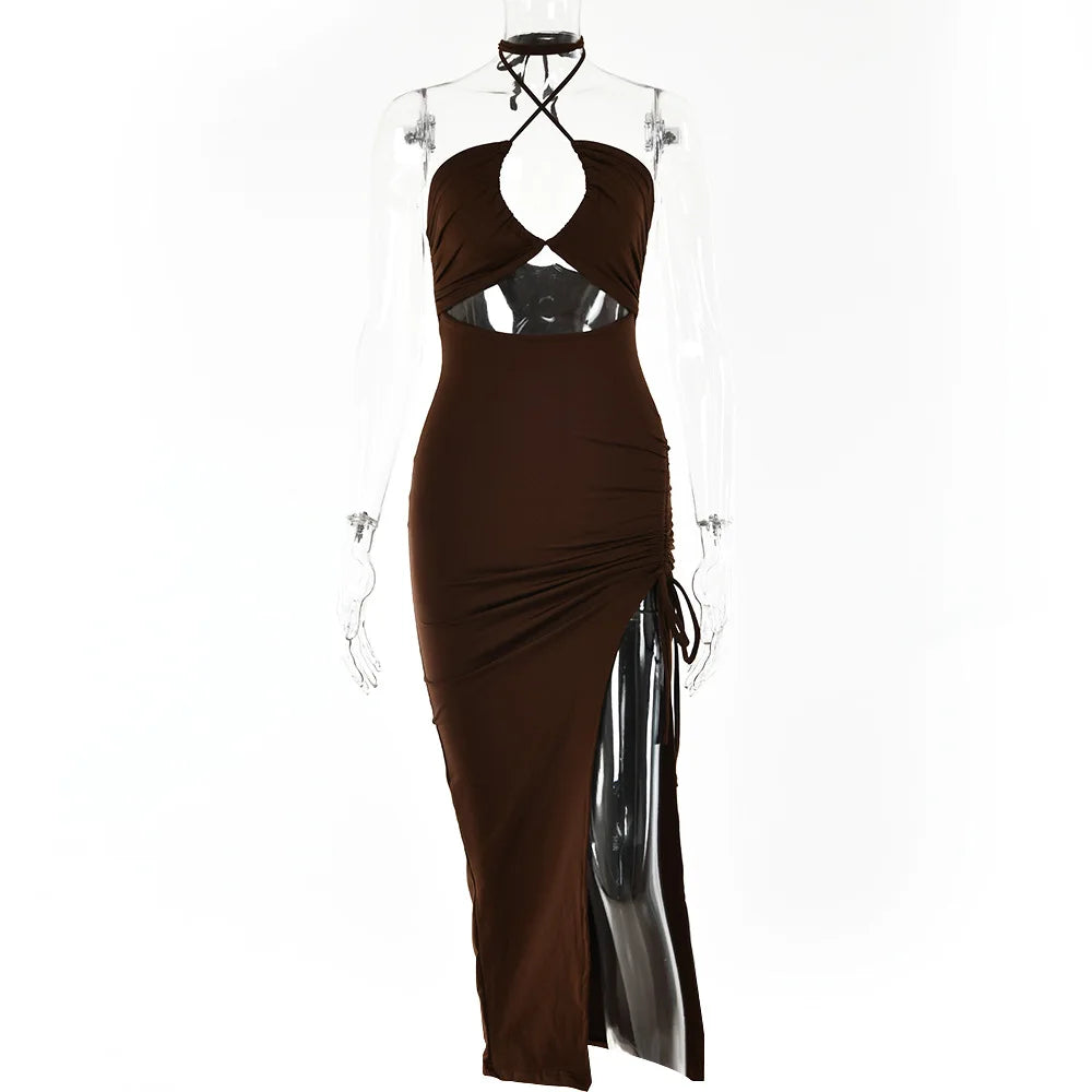Sleeveless Sexy Female Midi Backless Dresses Slim Night Club Party Women&