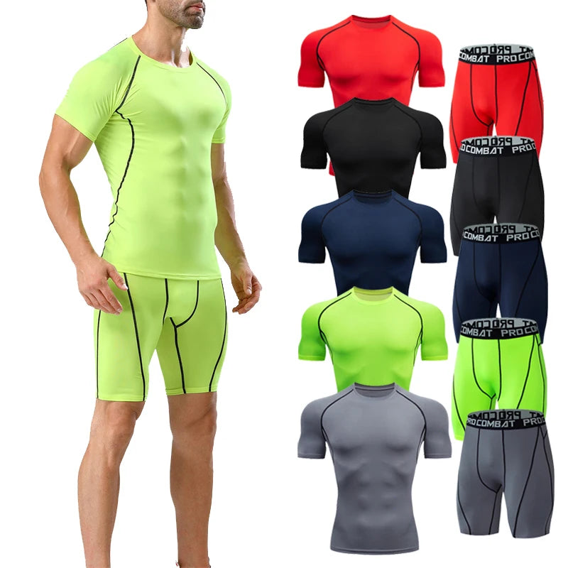 Gym Tight Training Clothing Workout Jogging Sports Set Fitness Men&