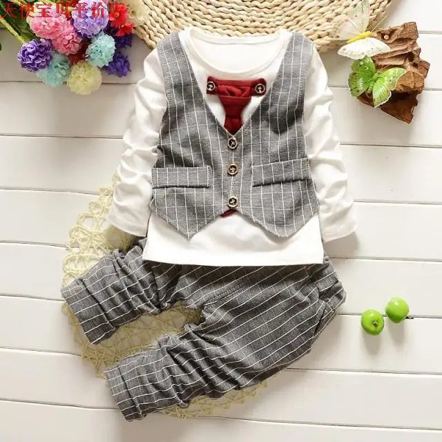 Kids Thinner Clothes Sets Spring Autumn Tracksuit Baby Boys Kid Long Sleeve Gentleman Suits Children T Shirt Pants Clothing Sets