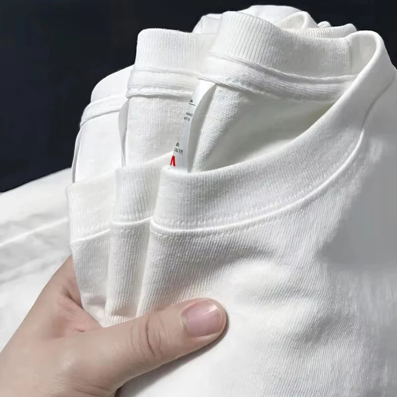 Men Women 100% Cotton T-shirt Solid Color Trend Leisure Short Sleeve Black White Gray High Quality Heavy Fabric Loose T Shirt