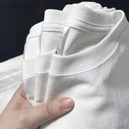 Men Women 100% Cotton T-shirt Solid Color Trend Leisure Short Sleeve Black White Gray High Quality Heavy Fabric Loose T Shirt
