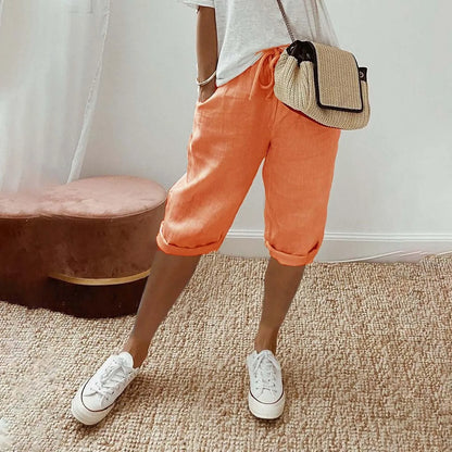 Casual Cotton Linen Pants For Female Streetwear Solid Color Wide Leg Capri Versatile Palazzo Pants Baggy Cargo Pants With Pocket