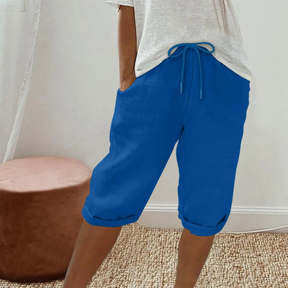 Casual Cotton Linen Pants For Female Streetwear Solid Color Wide Leg Capri Versatile Palazzo Pants Baggy Cargo Pants With Pocket