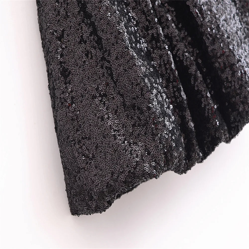 Fashion Party Dress for Women Fashion Autumn Winter New Round Neck Sleeveless Sequined Patchwork Chic Female Evening Clothing