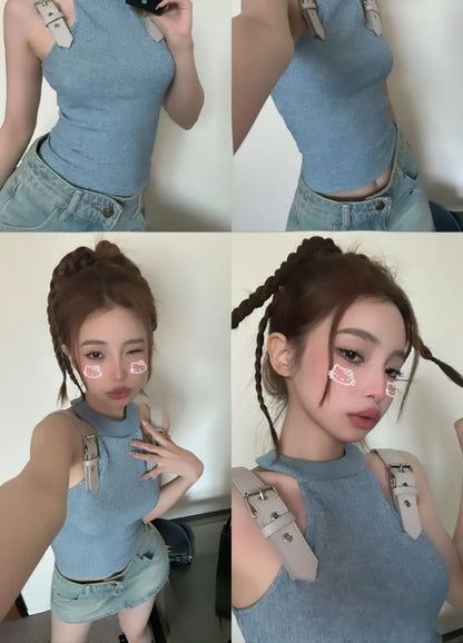 Tanks Women Personality Streetwear Ins Patchwork Design Summer Female Hotsweet Fashion Slim Korean Style Sexy Casual Sleeveless