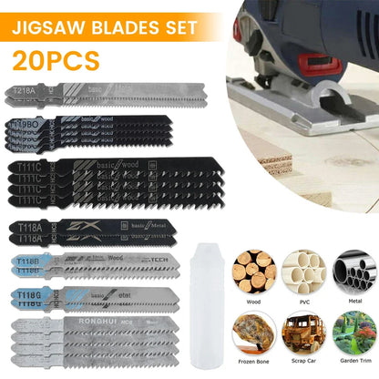 New Jig Saw Blades Set T-Shaft HCS Assorted Saw Blades Sharp Fast Cut Jigsaw Blades for Wood Plastic Metal Cutting Hand Tools
