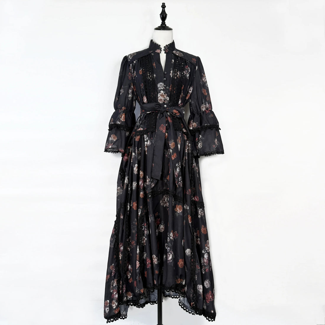 Women Maxi Dresses Sping Summer Bohemian Casual Flare Sleeve High Waist Beach Woman Chiffon Floral Belt Vestidoes Long Dress