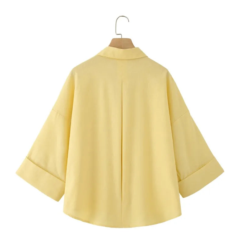 Womens Button Down Linen Shirts V Neck Roll Up Cuffed Sleeve Blouses Loose Collared Shirt Casual Formal Work Office Tops