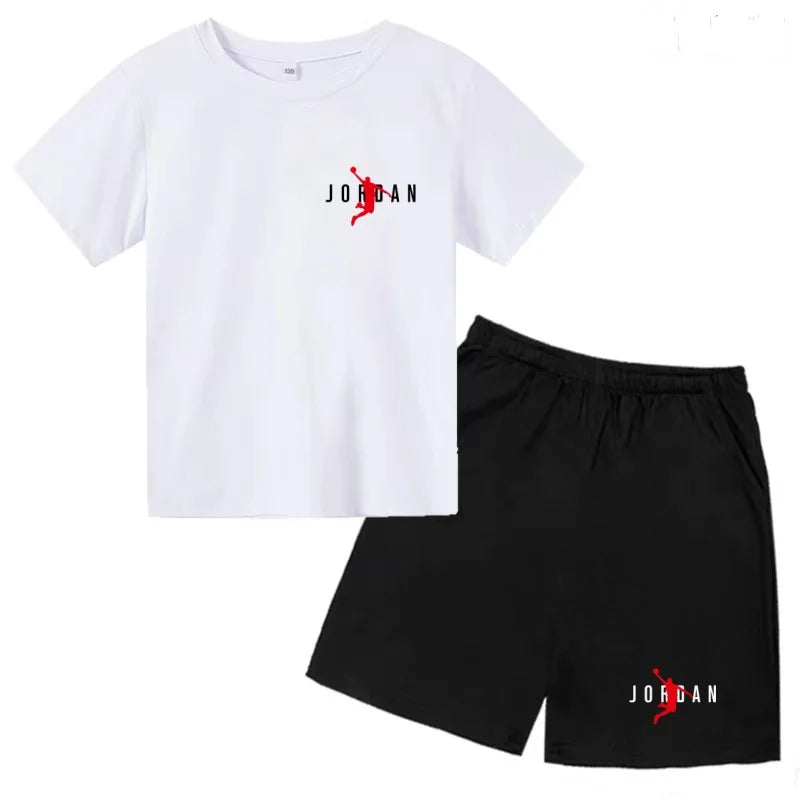 Children Summer Clothes T-shirt Sports Wear Letter Short-Sleeved +Shorts Boy 2P Girl Casual Fashion Coat Sunshine Basketball Set