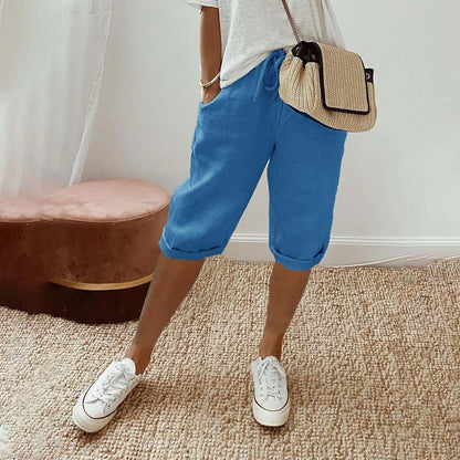 Casual Cotton Linen Pants For Female Streetwear Solid Color Wide Leg Capri Versatile Palazzo Pants Baggy Cargo Pants With Pocket