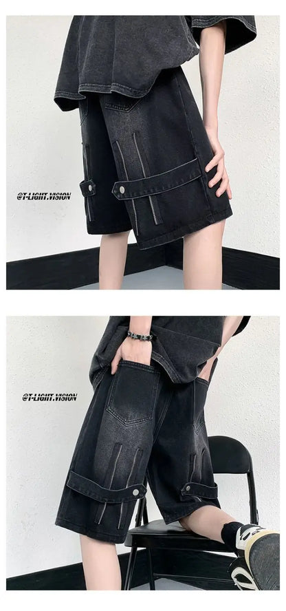 Denim Shorts Wear Five-point Summer Thin Style Trendy Street-fried Street-style Loose Straight Men&
