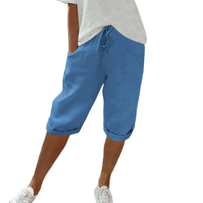 Casual Cotton Linen Pants For Female Streetwear Solid Color Wide Leg Capri Versatile Palazzo Pants Baggy Cargo Pants With Pocket