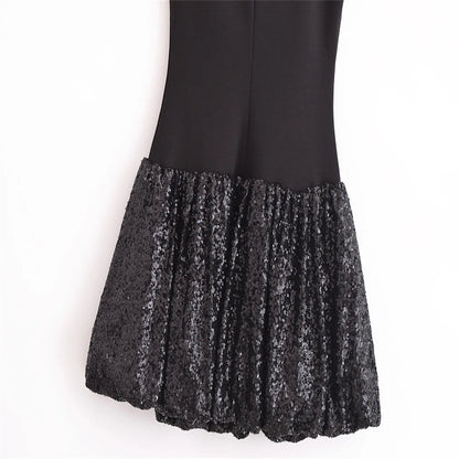 Fashion Party Dress for Women Fashion Autumn Winter New Round Neck Sleeveless Sequined Patchwork Chic Female Evening Clothing