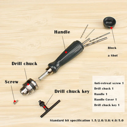Drill Chuck Hand Drill Set with 1.5/2.0/3.0/4.0/5.0mm Bits Manual Drilling Tool Multifunction Hand Twist Drill DIY Tool