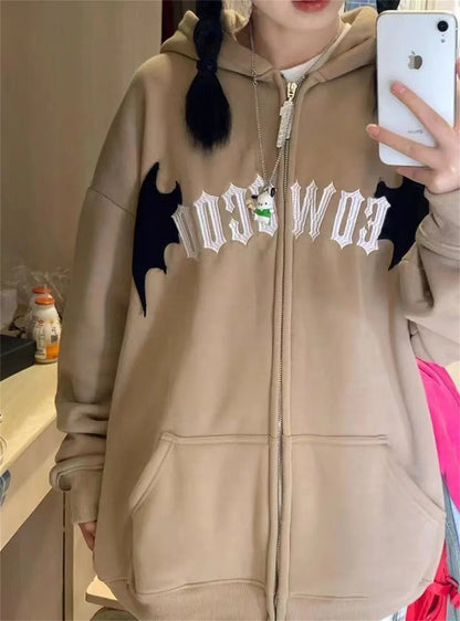 Hoodies Devil Women Men Dark Style Vintage Harajuku Hoody Zip Up Sweatshirt Hip Hop Streetwear Y2k Aesthetic Grunge Cardigan