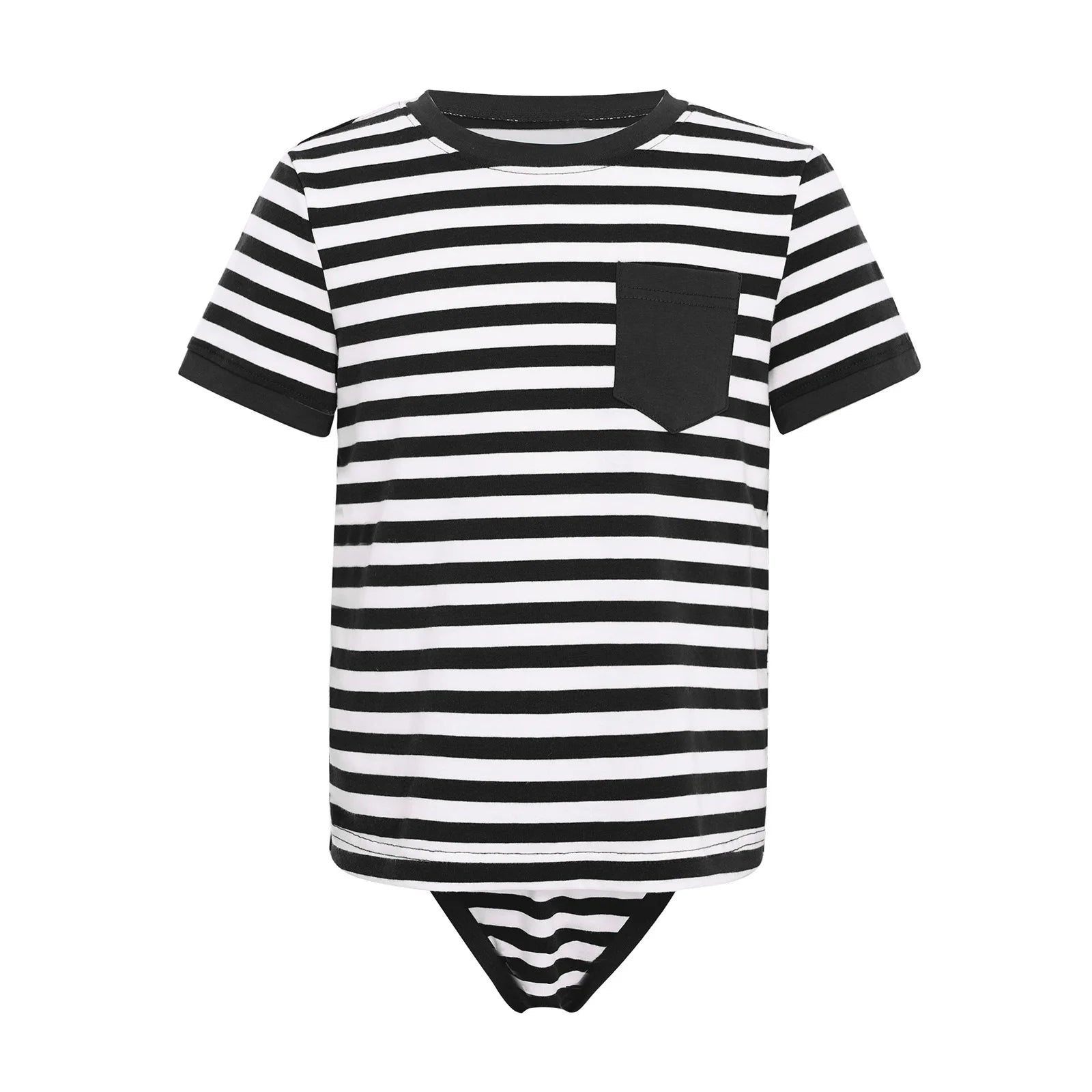 Kids Boys Girls Special Needs Adaptive Clothing Round Neck Short Sleeve Press Buttons Open Crotch Striped Leotard Bodysuit