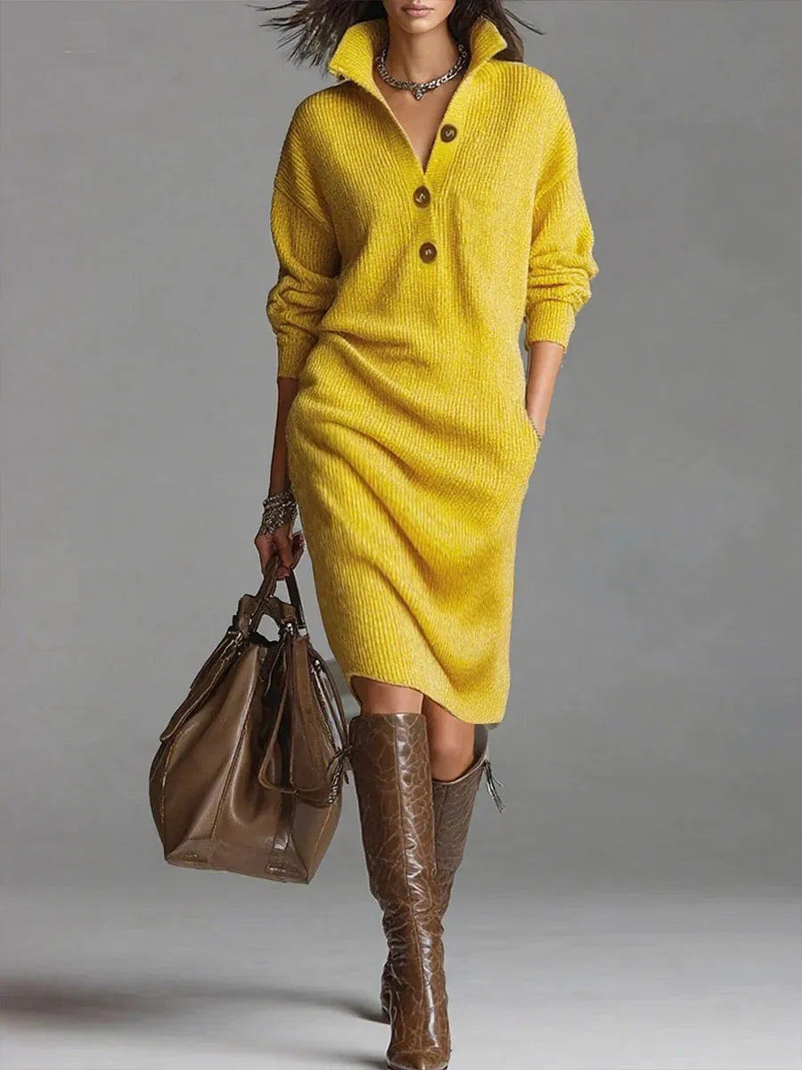 Sweater Knitted Dress Fashion Autumn Winter Casual  Knitted Vestidos Single Breasted Turtleneck Robe Femme Fashion Maxi Dresses
