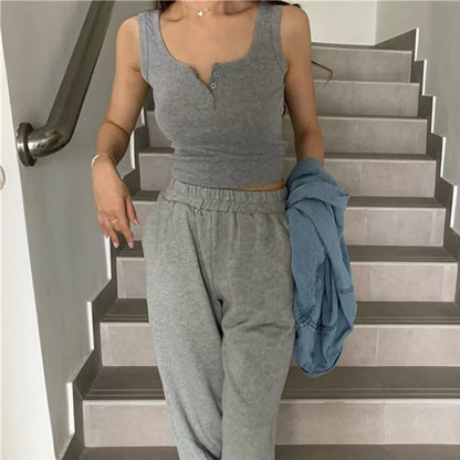 Tank Top for Women Ribbed Button Down Sleeveless Blouse Solid Color Casual Women&