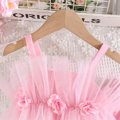 Children Clothing Summer Girls Pink Outfit Sets Lace Mesh Floral Crop Tube Tops+Flared Pants Kids Clothes Girls Elegant Sets