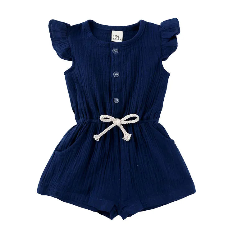 Summer New Kids Clothes Girls Rompers Cotton Linen Kids Jumpsuits Short Sleeve Children Clothing Girls Rompers 1-5 Years