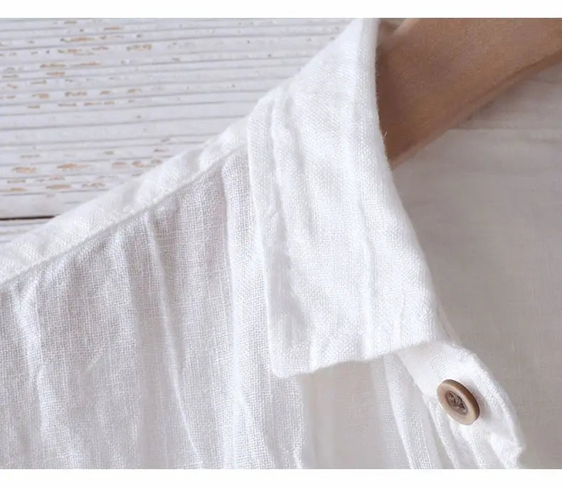 Linen Short Sleeved Shirt for Men, Trendy Japanese Retro Solid Color Summer Thin Casual Loose Cool Shirt Top