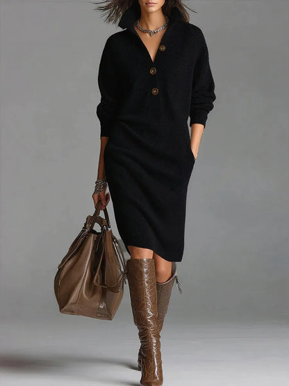 Sweater Knitted Dress Fashion Autumn Winter Casual  Knitted Vestidos Single Breasted Turtleneck Robe Femme Fashion Maxi Dresses