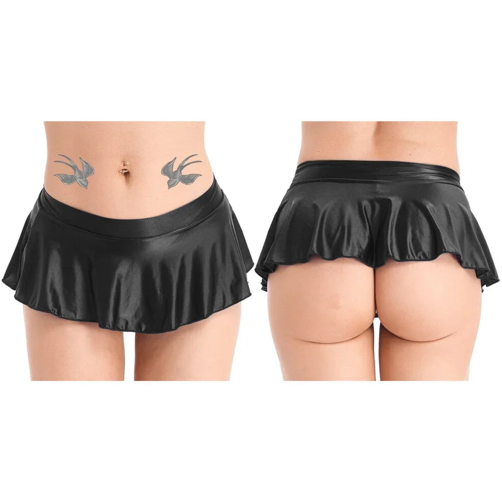 Sexy Womens Glossy Short Skirt Shiny Skater Dance Party Skirt  A-line Skirt 2023 Fashion Summer Women&