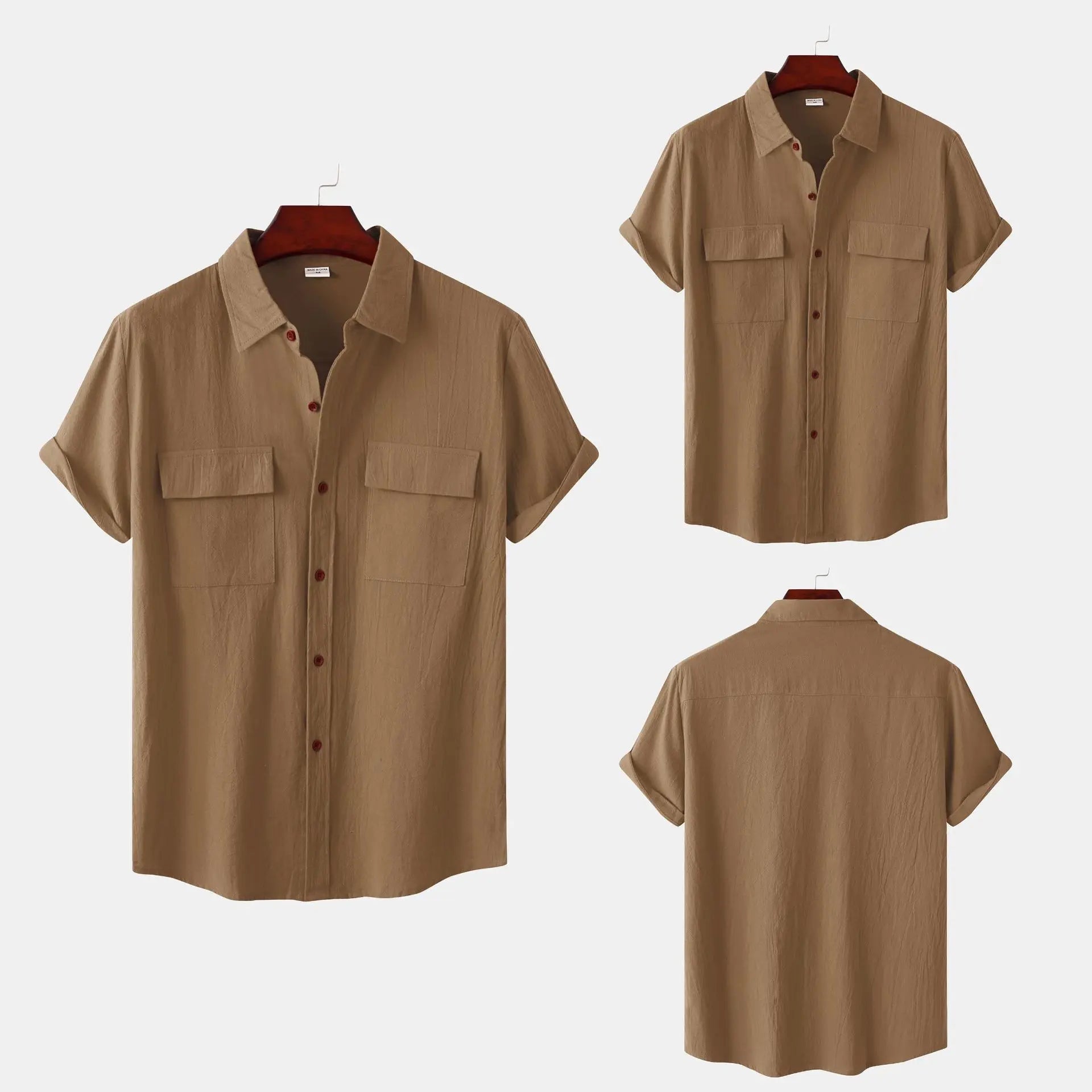 Turn Down Collar Men Shirts Solid Short Sleeve Shirts Single Breasted Casual Shirt Buttons Cardigan Sports Loose Breathable