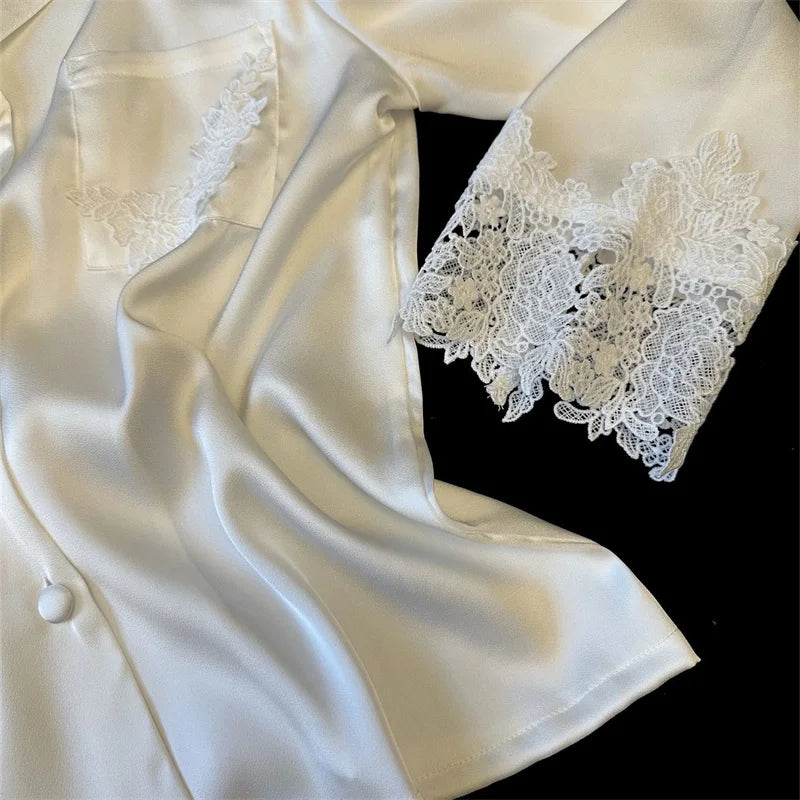 Pyjama Woman Silk Satin Sleepwear For Sleeping Clothes New Fashion Lace Home Clothing Women&