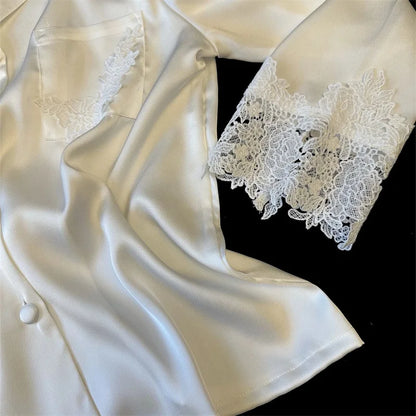 Pyjama Woman Silk Satin Sleepwear For Sleeping Clothes New Fashion Lace Home Clothing Women&