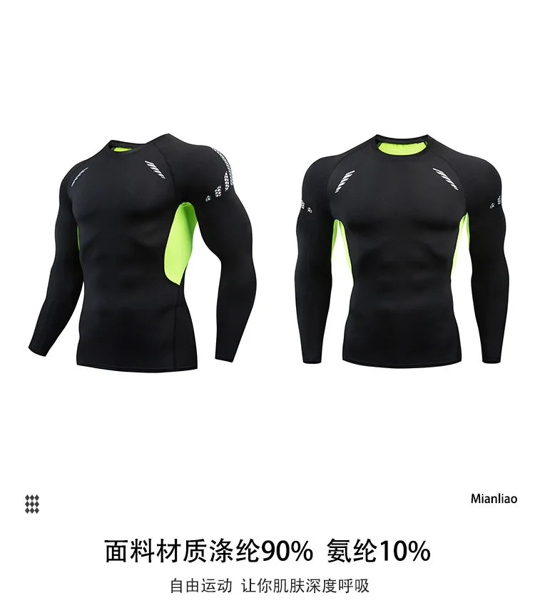 Gym Sports T-shirts for Men Long Sleeve Tights Boxing Sportswear Breathable Quick Dry Fitness Tops Male Outdoor Training Clothes