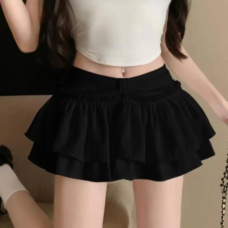 Shorts Korean Chic Kawaii Ballet-Style Tiered Skirt Sweet Princess Mini Skirts Elegant Elastic High Waist Lady&