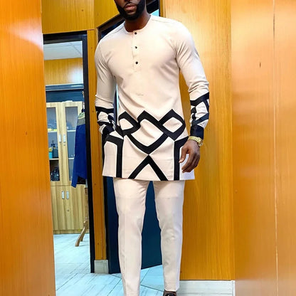 Kaftan Men Wedding Suits Groom Embroidered Pocket Top And Pants Kaunda Suit African casual Outfits Party Fashion Two-piece Set