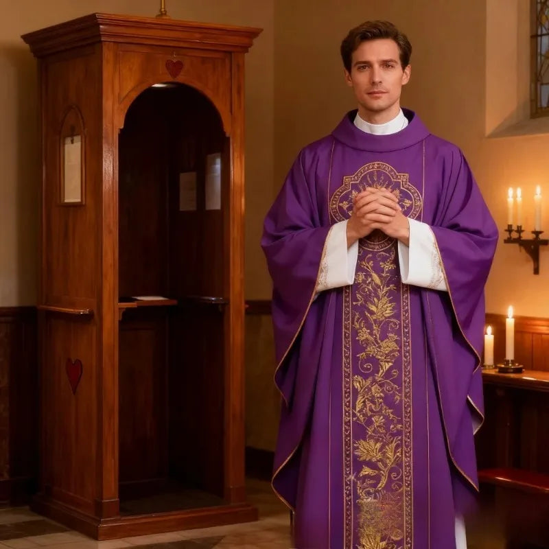 Adult Men Religious Priest Costume Cross Print Robe Cloak Church Clergy Monk Cape Gown