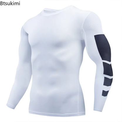 Gym Sports T-shirts for Men Long Sleeve Tights Boxing Sportswear Breathable Quick Dry Fitness Tops Male Outdoor Training Clothes