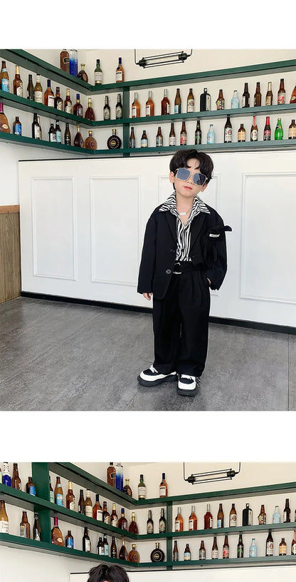 Kids Suits Fashion Casual Blazers Wide-legged Trousers 2 Piece Girls Clothes Set Khaki Loose Children Wedding Birthday Costumes