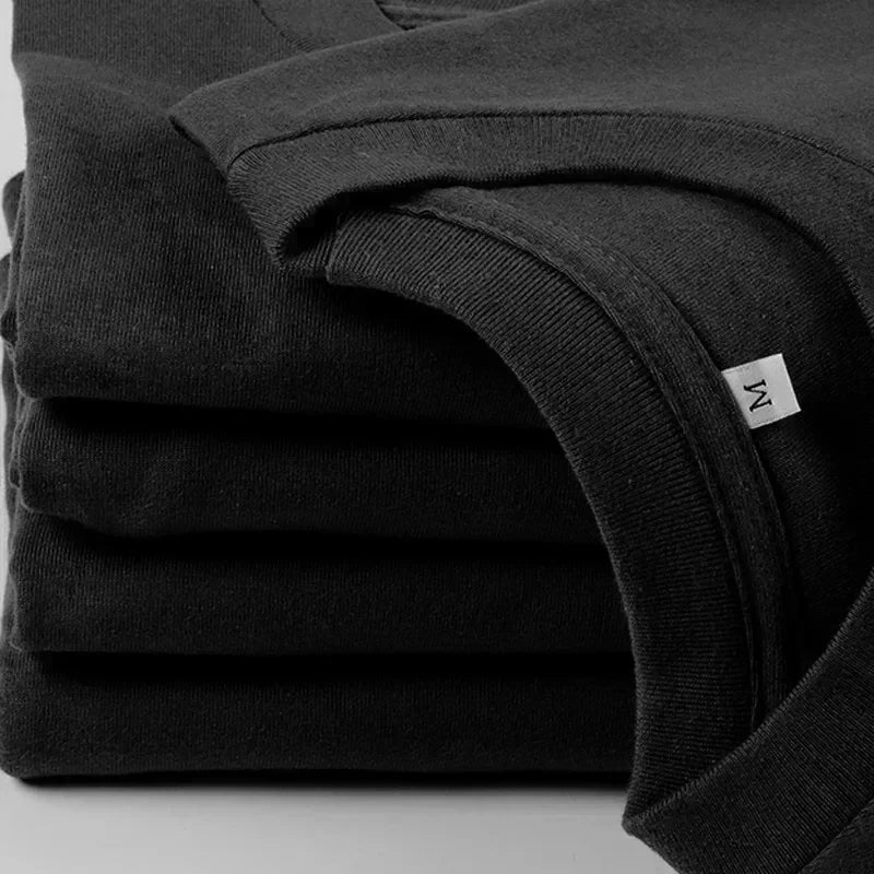 Men Women 100% Cotton T-shirt Solid Color Trend Leisure Short Sleeve Black White Gray High Quality Heavy Fabric Loose T Shirt