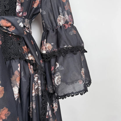Women Maxi Dresses Sping Summer Bohemian Casual Flare Sleeve High Waist Beach Woman Chiffon Floral Belt Vestidoes Long Dress