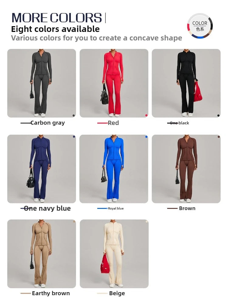 New Gym Yoga Outfit for Women Zipper Long Sleeve Fitness Suit Daily Casual Running Fitness Sportswear Two-Piece Sets Coat+Pants