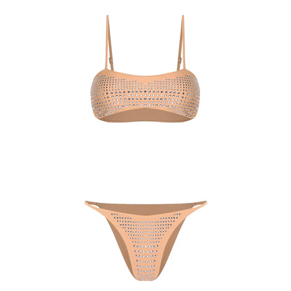 Womens Bikini Swimwear Beach Bathing Suit Shiny Sequin Two Pieces Swimwear Bikini Top with High Waist Briefs 2-piece Beachwear