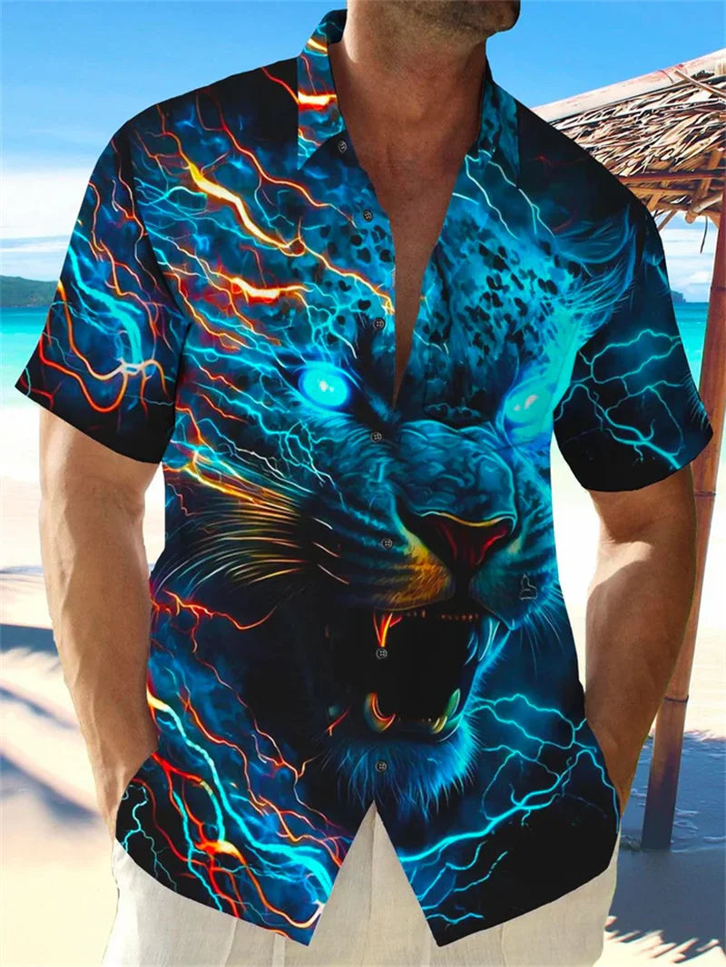 Button up shirt for men, Hawaiian shirt, strawberry short sleeved button up shirt, summer beach shirt, men&